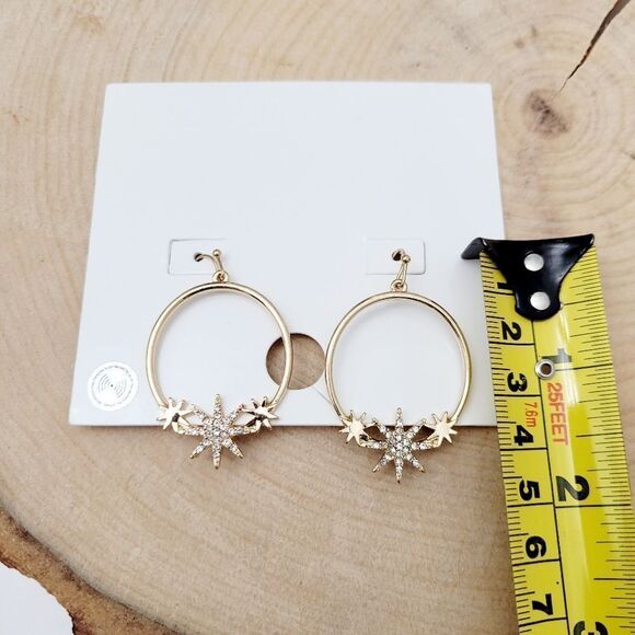 Brand New Forever 21 Gold Snowflake Rhinestone Earrings - Picture 7 of 7